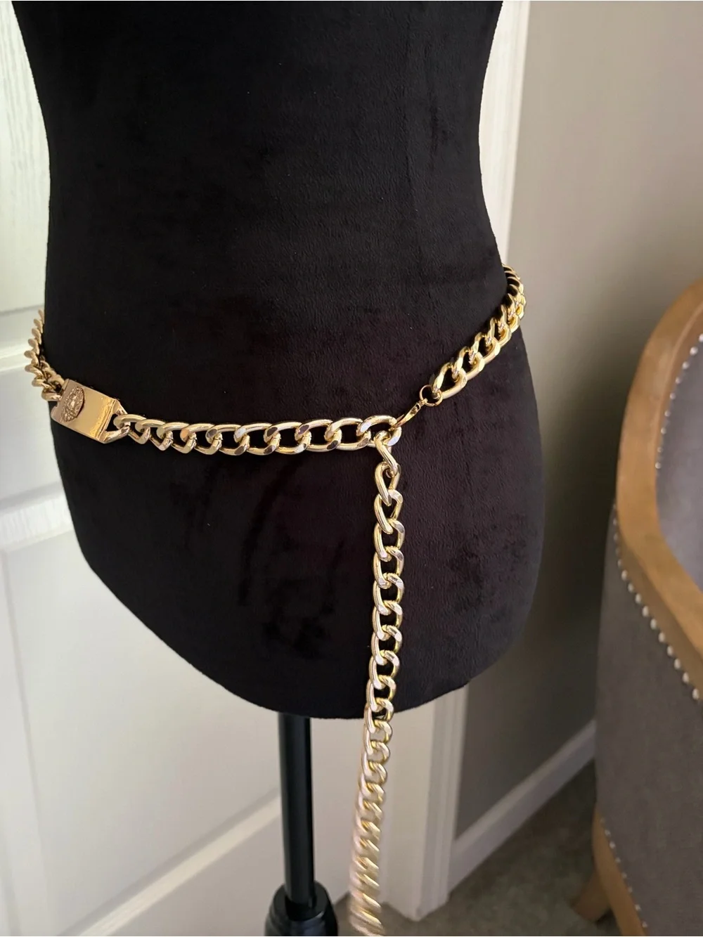 Gold Chain Link Waist Belt with Crest Plate